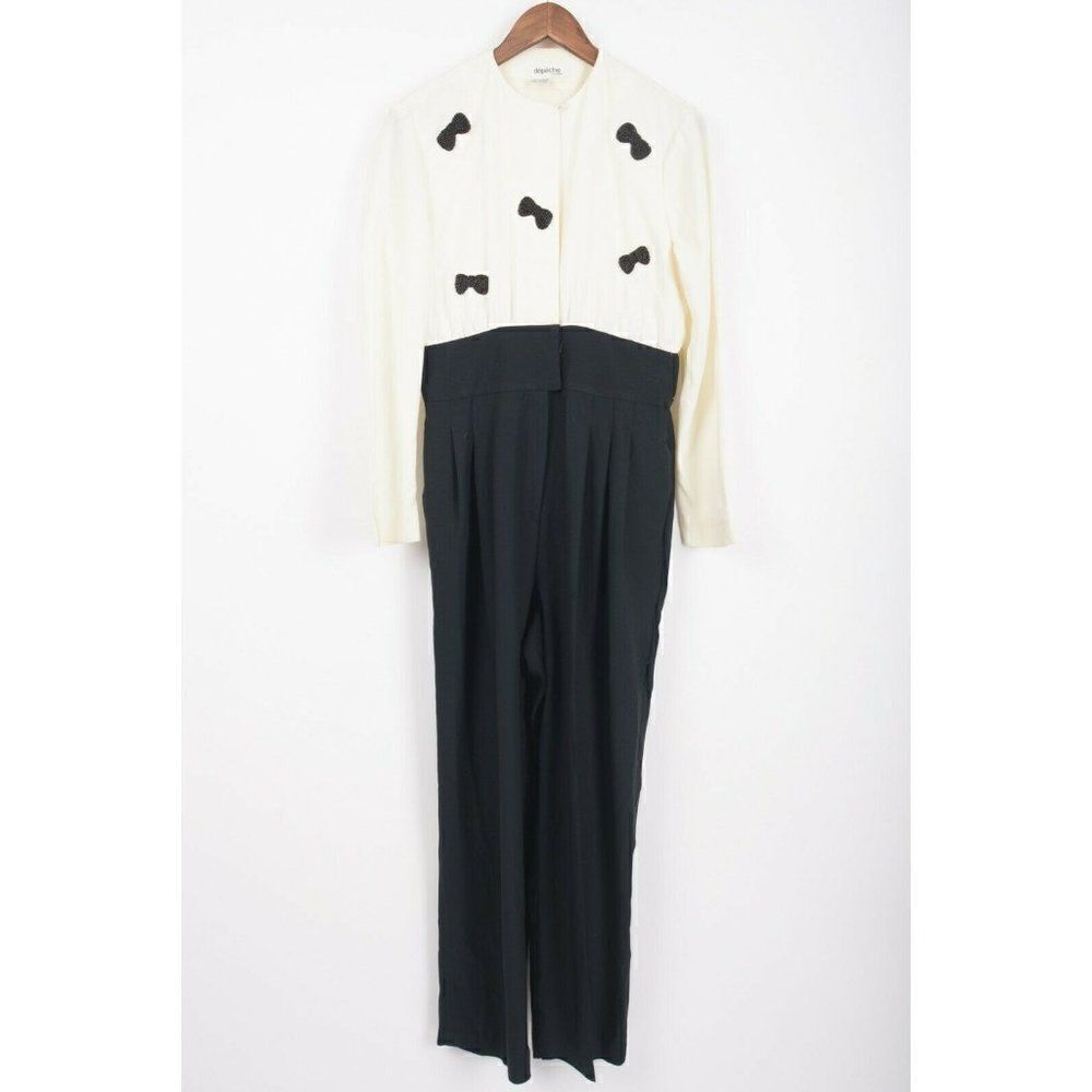 Vintage 80 Depeche Mode Jumpsuit Romper Black Cream Beaded Bows M L